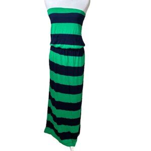 GAP Rugby Stripe Navy & Green Strapless Maxi Dress Size large